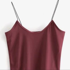 Cropped Tank Top with Tie - Red Wine